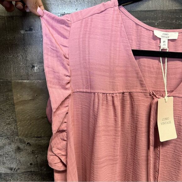 Como vintage NWT pink ruffle sleeve top size 2X - Picture 3 of 8